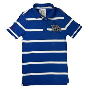 Crew Clothing Company Men's Small Blue White  Striped Polo Rugby Style Shirt